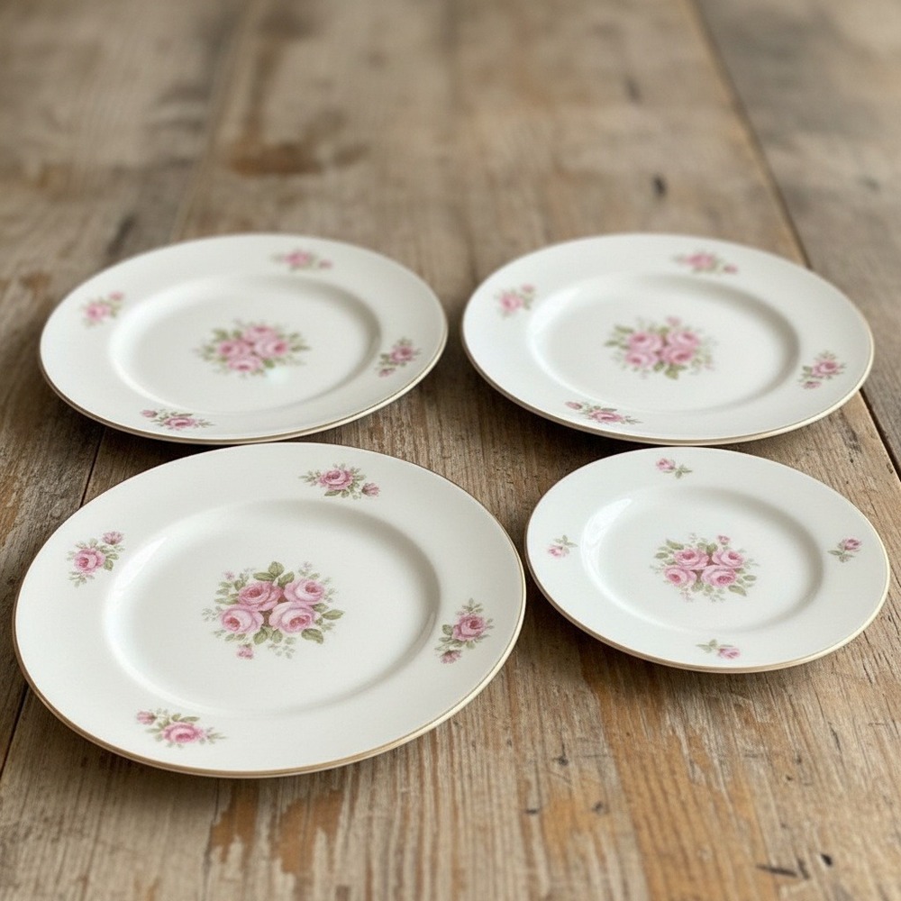 Vintage FREDERIK LUNNING China "BROWN IRIS" SALAD PLATES Gold Trim Bread Plate